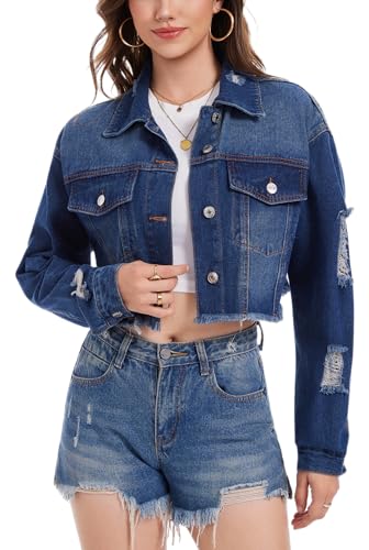 andy & natalie cropped jean jacket for women ripped short fashion